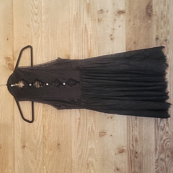 Free People Size 2 Black Verushka Halter Neck Sleeveless Lace Mini Short Dress - Picture 9 of 11